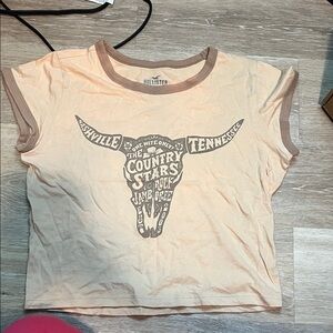 Hollister Tan Tee with Bull Graphic